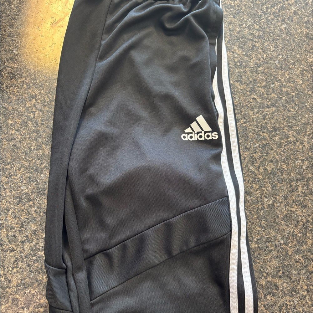 Adidas Kids Black Joggers with White Stripes
